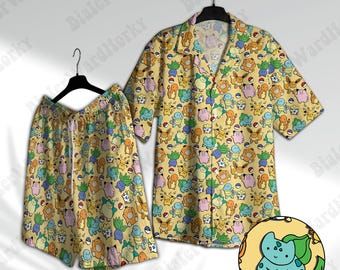 Anime Hawaii Shirt & Shorts Set: Aloha Cartoon Print