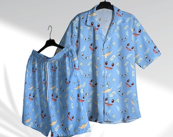 Chemise hawaïenne Squirtle Evolution Type d'eau Chemise Aloha Chemise de plage Chemise anime Chemise Carapuce Cadeaux