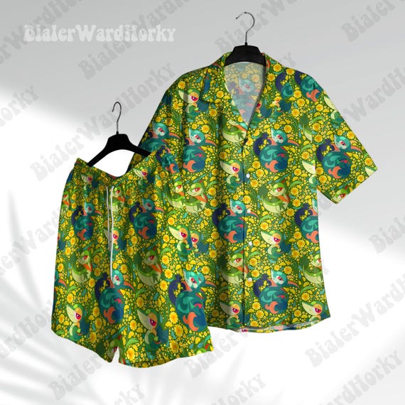 Snivy Evolution Hawaiian Shirt - Green Leafy Forest Design Anime