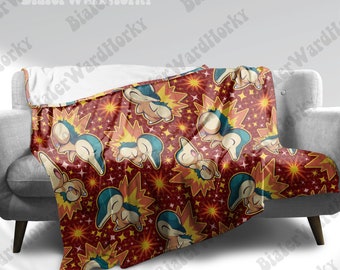 Cyndaquil Fireworks Fleece Blanket Fire Type Cute Custom Blanket Anime Blanket Cyndaquil Blanket Gifts