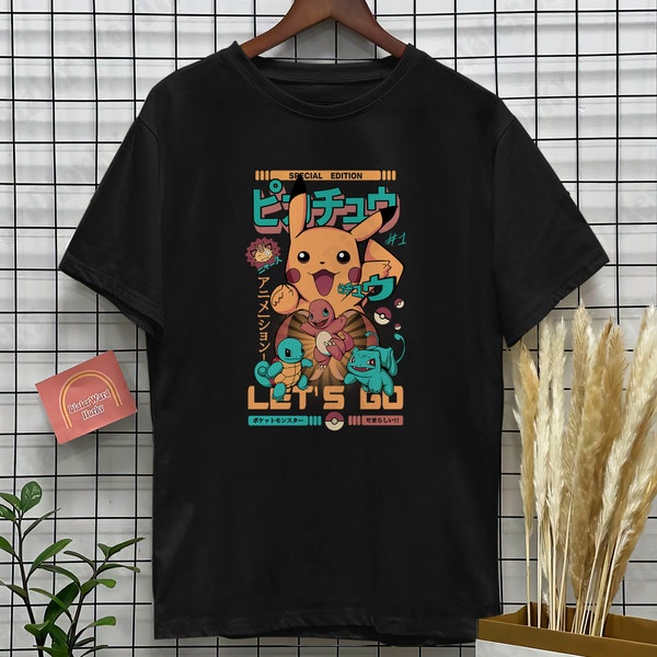 Cute Legend Japanese Magazine Vintage T-shirt Funny Shirt Pikachu Charmander Squirtle Bulbasaur Shirt Retro Anime Shirt