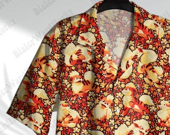 Fire Dog Anime Hawaiian Shirt - Evolution Legendary Lion Dog Hisui Manga Video Game Gifts