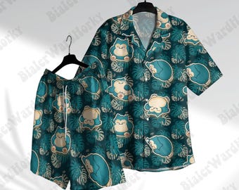 Snorlax Chuppy Hawaiian Shirt: Tropical Relax Polyester Aloha Beach Shirt
