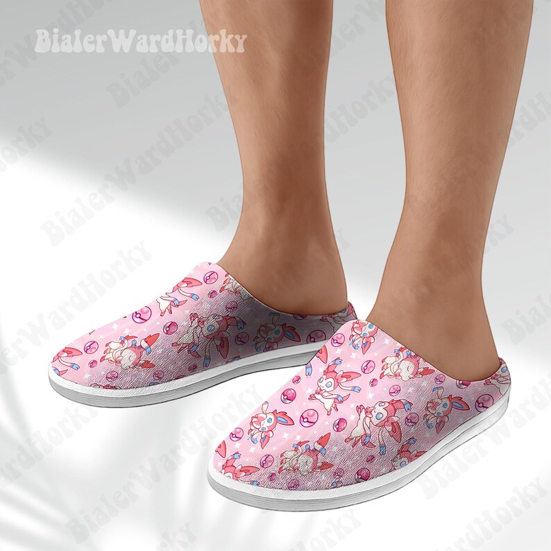 Kapcie Sylveon - Różowe Wstążki Anime Domki - Manga Domowe Obuwie Kapcie Prezent dla Graczy zdjęcie 8