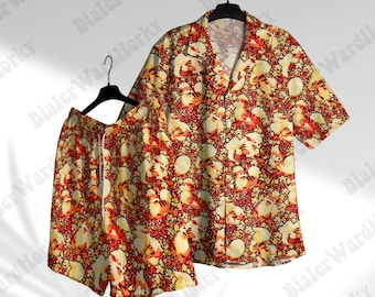 Growlithe Arcanine Hawaiihemd kurz feurig tropischer Stil Anime Aloha Shirt Videospiel Geschenke