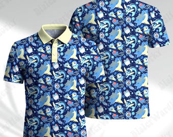Lapras Steampunk Poliwag Piplup Polo-Shirt Wasser Typ Zip Polo Manga Videospiel Geschenke