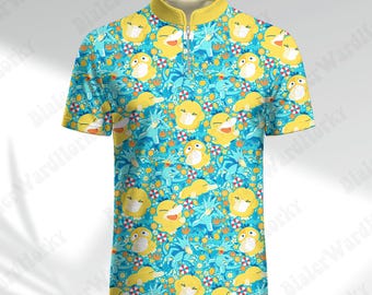 Psyduck Polo Shirt Tropischer Sommer Vibe Golduck Zip Polo Manga Videospiel Geschenke
