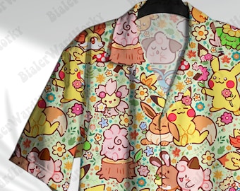 Chibi Manga Hawaiian Shirt - Funny Floral Print - Lightweight Summer Beach Shirt - Studio Inspired Gifts