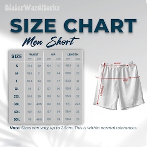 K&ouml;nnte beinhalten: Gr&ouml;&szlig;entabelle f&uuml;r Herren-Shorts mit Ma&szlig;en in Zoll und Zentimetern. Die Tabelle zeigt die Taillen-, H&uuml;ft- und L&auml;ngenma&szlig;e f&uuml;r die Gr&ouml;&szlig;en S bis 5XL.