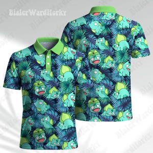 Bulbasaur Hawaii-poloshirt tropisch zomer videogame poloshirt met rits Cadeaus