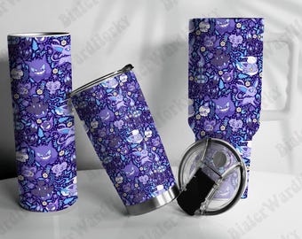 Purple Anime Tumbler, Chandelure, Litwick Pumpkaboo Travel Mug, Tumbler 20oz 30oz 40oz Manga Game Gift