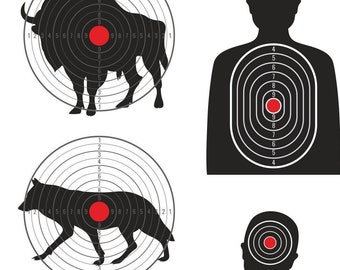 Paquete de 16 objetivos para practicar tiro con pistola en formato SVG y PNG / 16 diseños de objetivos imprimibles para practicar tiro con pistola