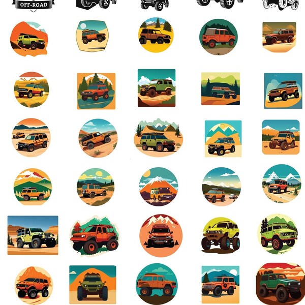 100 Svg Png Geländewagen Monster 4BT Trucks Jeep Bundle Digital Clipart Datei Sublimationsvektor Aufkleber Poster Vintage Vektor