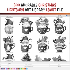 Adorable Christmas Lightburn Art Library (Lbart File) - 300 High-Resolution PNGs for Laser Engraving