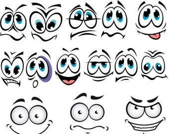 Cartoon Comic Faces SVG Clipart Single Pages Printable Digital Sublimation Sticker Vector