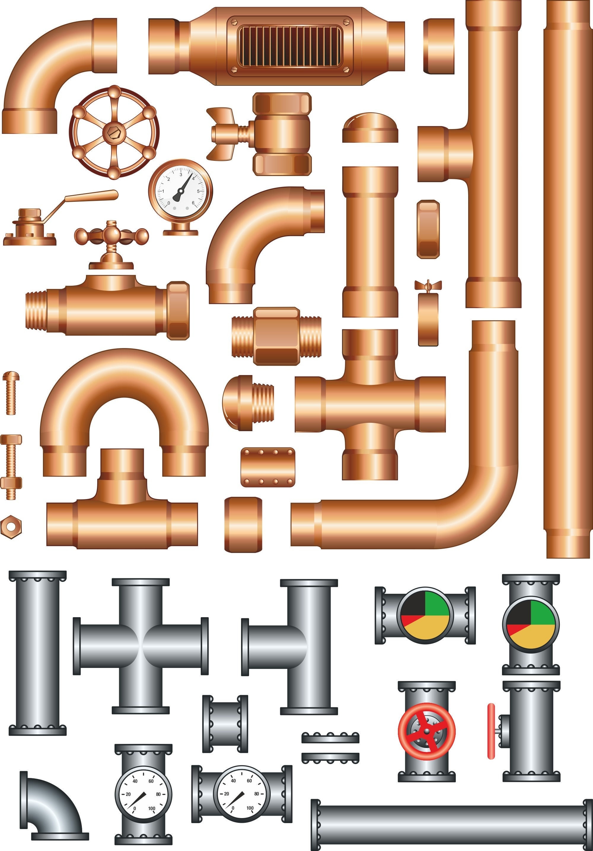 Water Pipe Plumbing SVG Clipart Single Pages Printable Digital Sublimation Sticker Vector