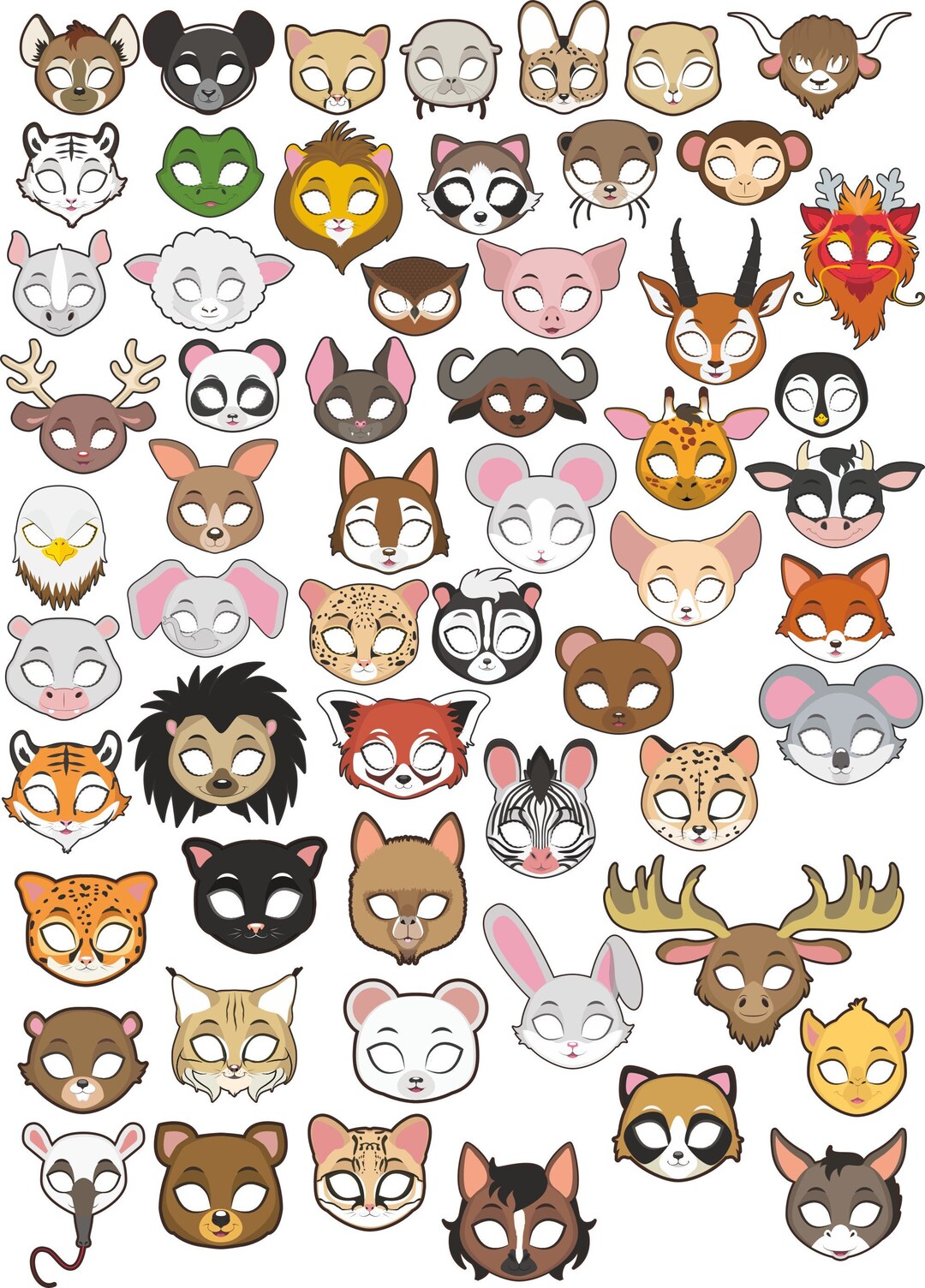 Animal Head Masks SVG Clipart Sheet Bundle Printable Digital Etsy