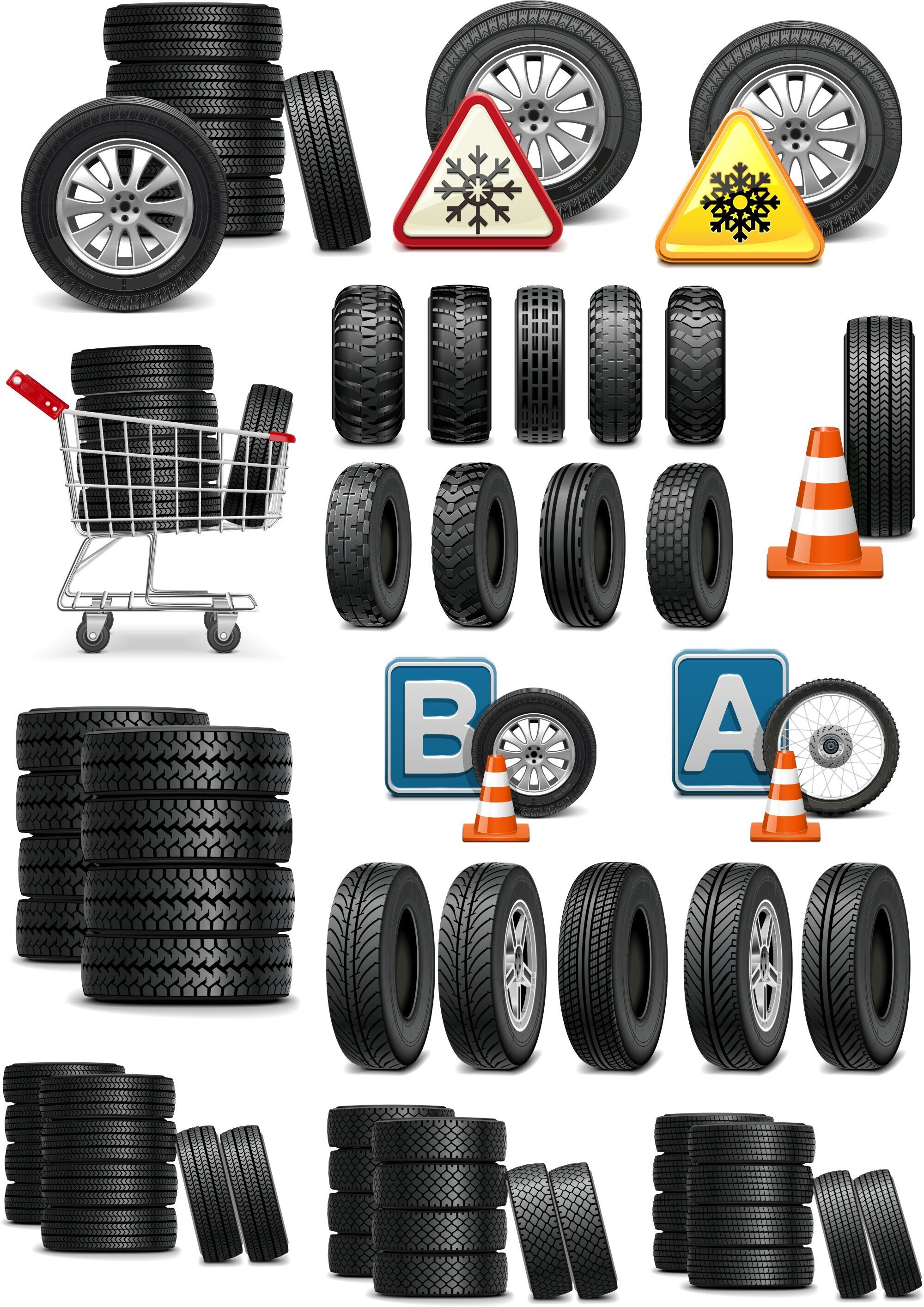 Neumáticos SVG Clipart Páginas individuales Imprimibles Sublimación digital Pegatina Vector