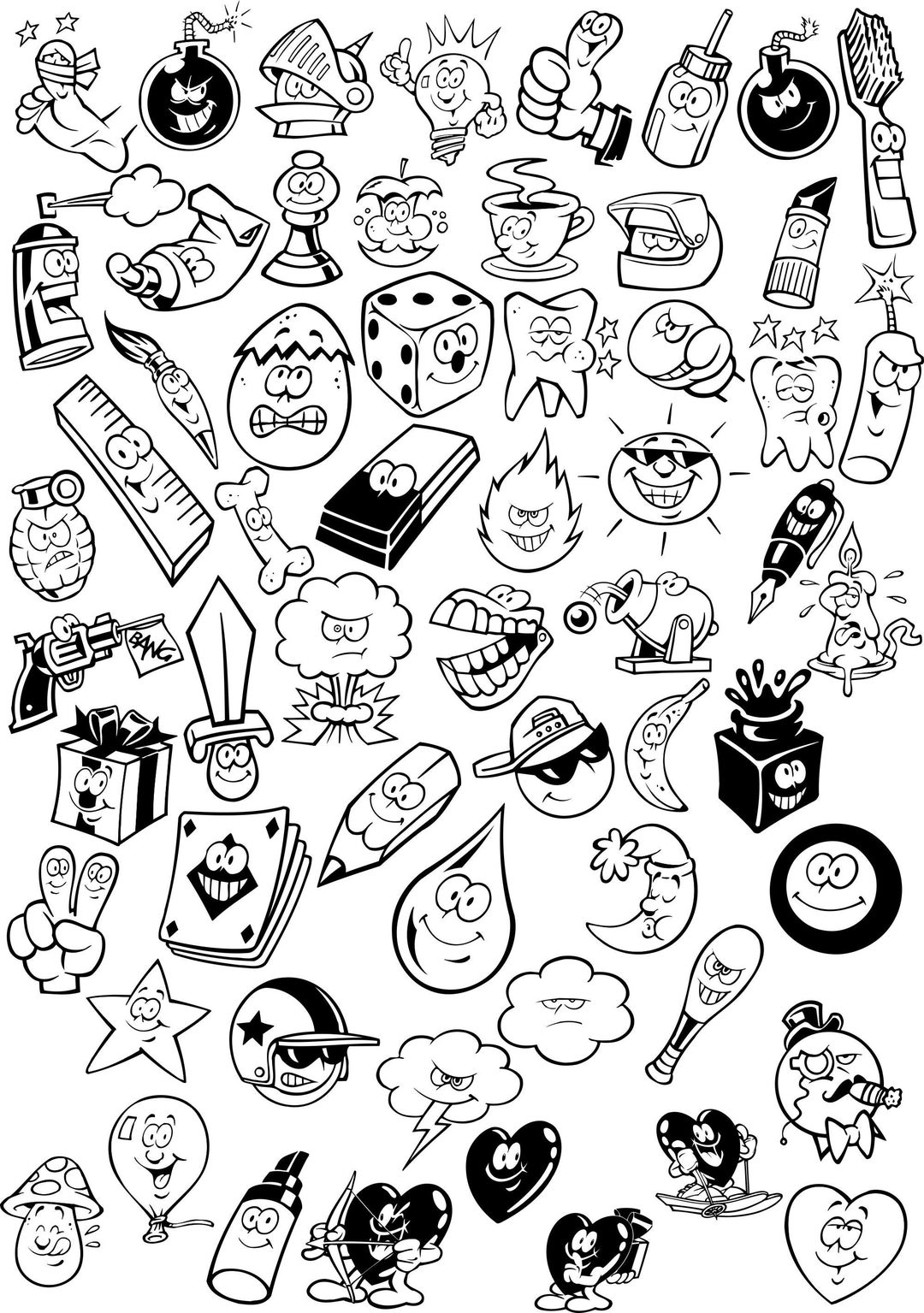 Cartoon Objects Outline SVG Clipart Sheet Bundle Printable - Etsy