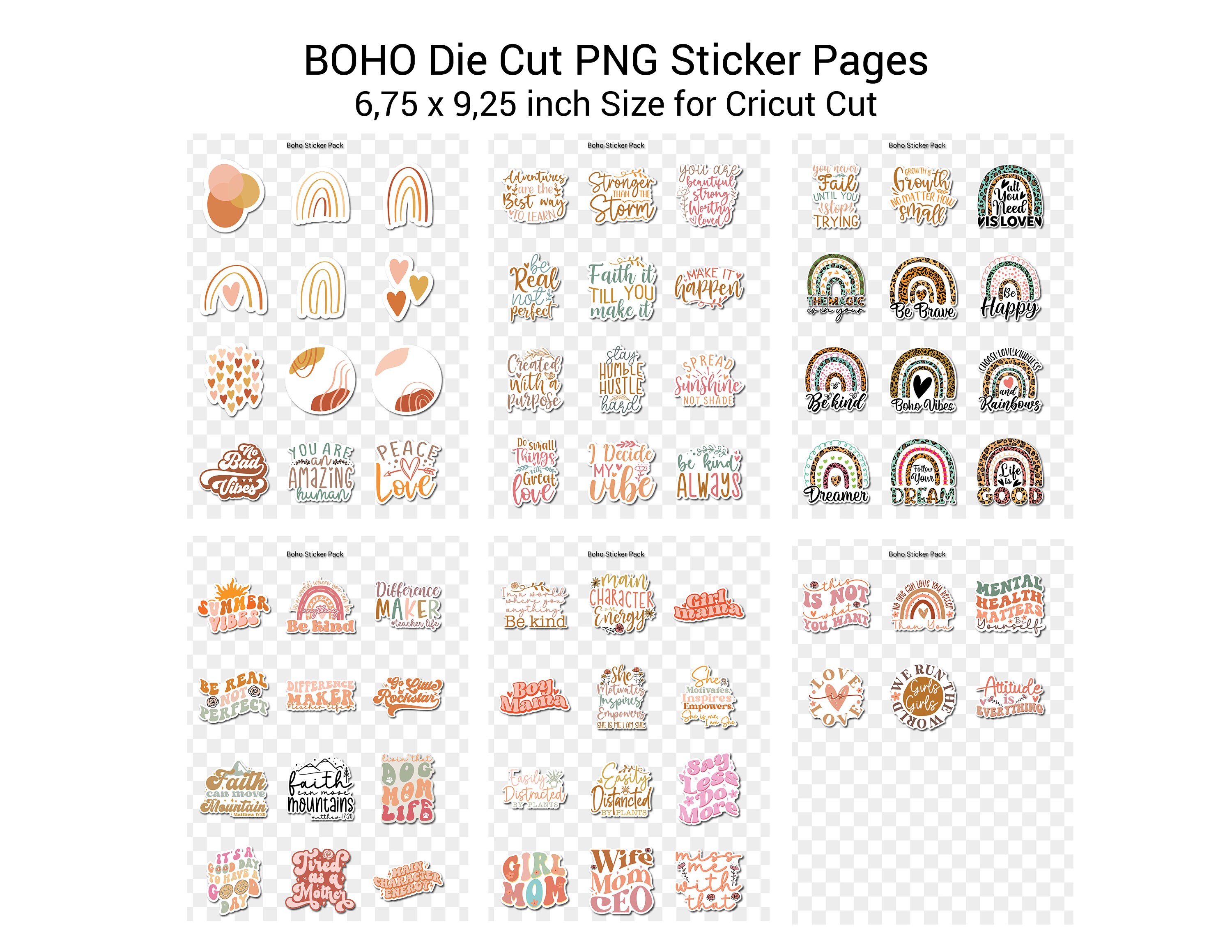 Sticker Page Base 5 PNG Boho Sticker Pages for Planner Offset Diecut Sticker High ...