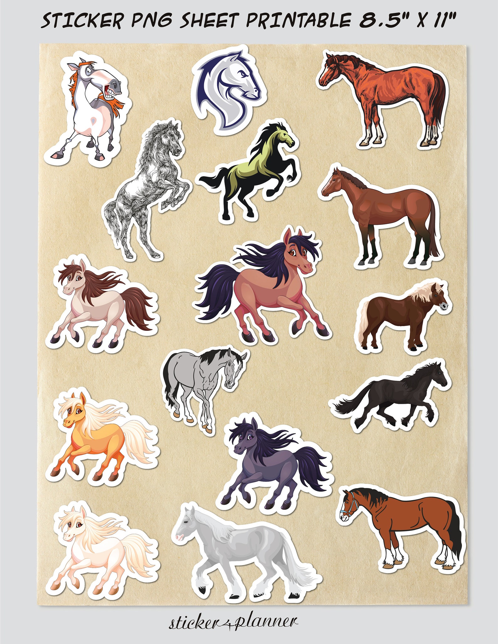 12 Page Horse Sticker PNG Sheet Printable Kids Room Wall Decor Etsy