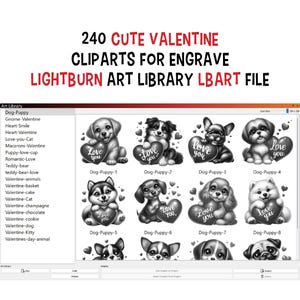 Lightburn Art Library LBART Files | 240 Cute Valentines Png for Laser Engrave and Crafter Projects.