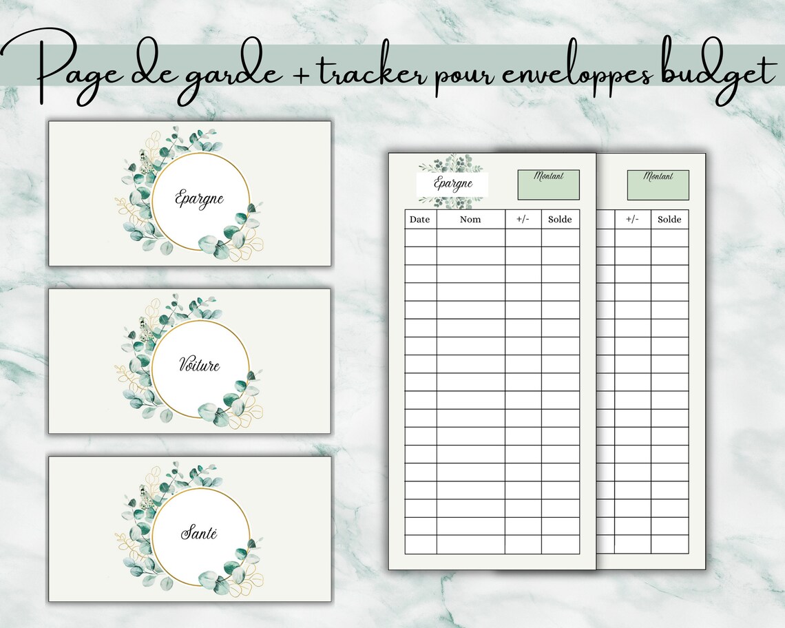 Pages de garde tracker pour enveloppes budget A6 Imprimable
