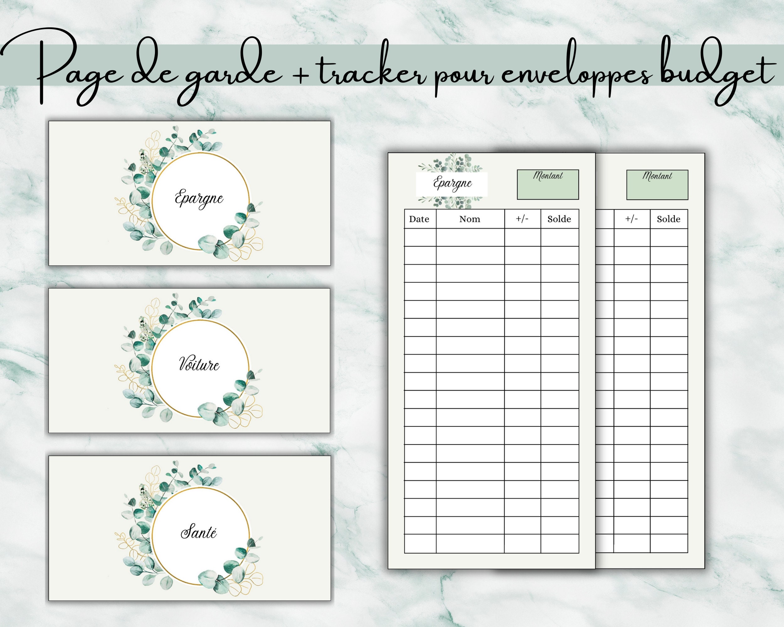Pages de garde tracker pour enveloppes budget A6 Imprimable