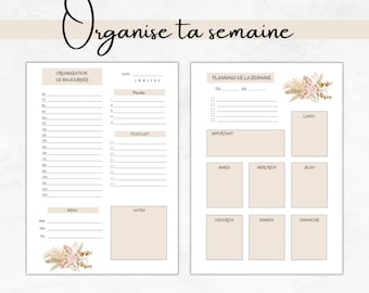 Planificateur hebdomadaire et quotidien beige fleurs, planning imprimable, organisation journée ,todolist, téléchargement digital, agenda