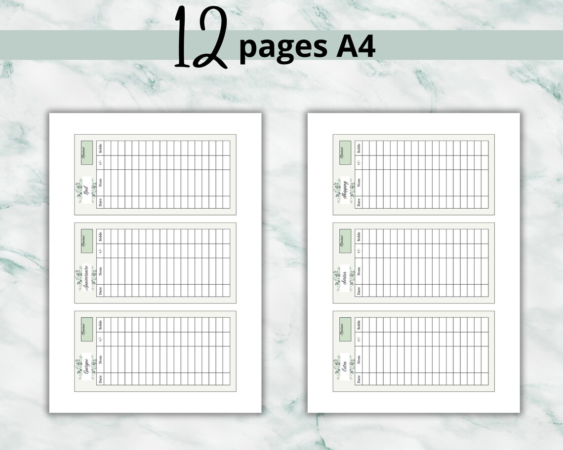 Pages de garde tracker pour enveloppes budget A6 Imprimable