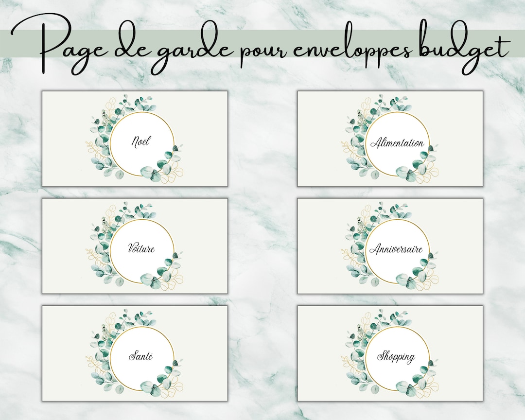 Pages de garde pour enveloppes budget A6 - eucalyptus - Imprimables