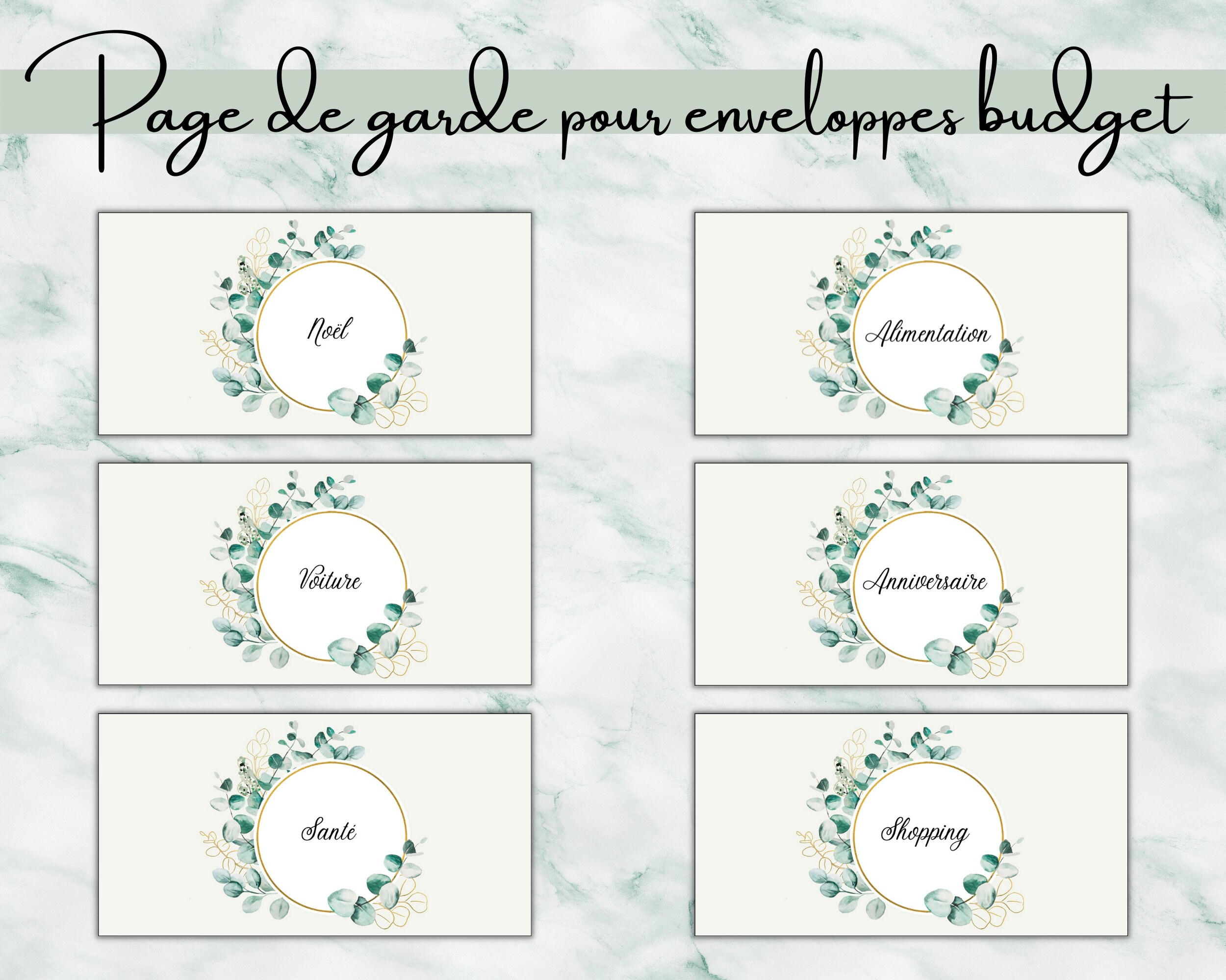 Pages de garde pour enveloppes budget A6 - eucalyptus - Imprimables