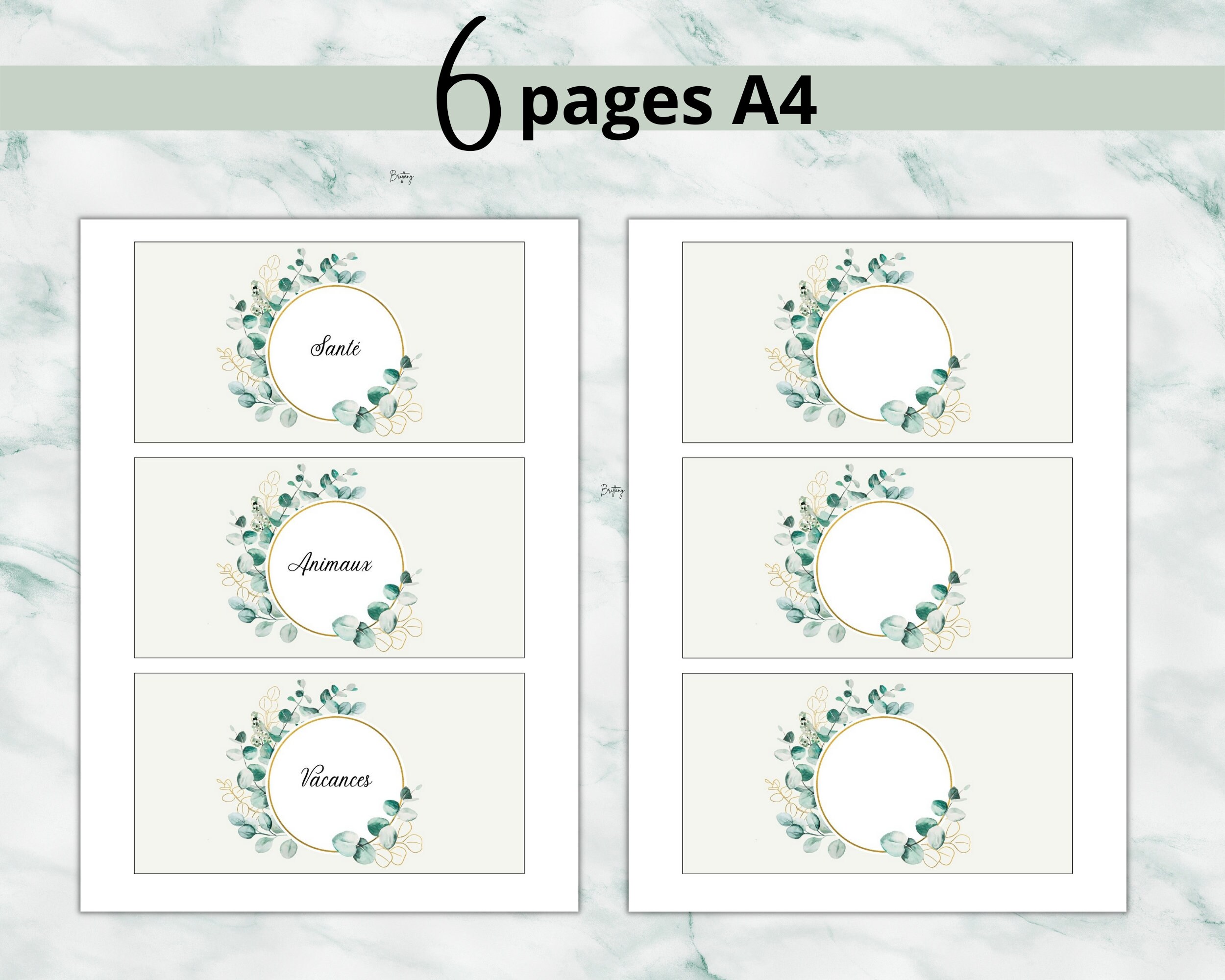 Pages de garde pour enveloppes budget A6 - eucalyptus - Imprimables
