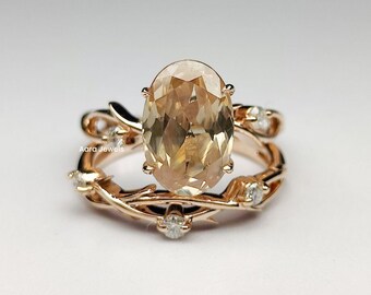 4.50 CT Morganit Verlobungsring im Ovalschliff, Twist Band Pfirsich Ovalschliff Zierlicher Brautring mit Rundschliffsteinen und Einem Passenden Band.