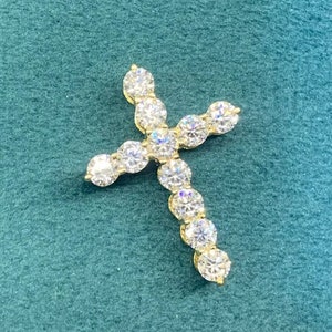 2.75Ct Brilliant Round Moissanite Diamond Cross Pendant In Solid 14K Yellow Gold, Round Cut Moissanite Pendant, Handmade Cross Pendant.