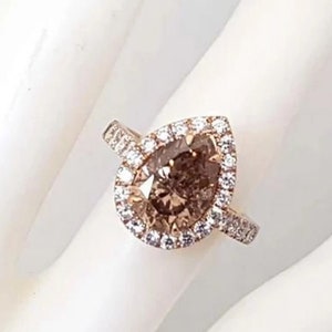 4.00 Ct Chocolate & White Diamond Engagement Wedding Ring in 14K Rose Gold, Brown Diamond Morganite Promise Ring, Christmas Gift For Her.