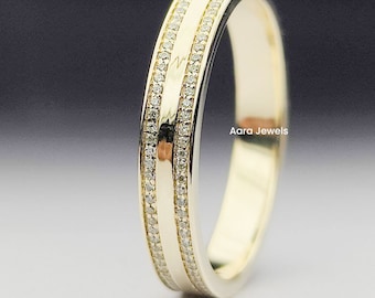14k Solid Gold Micro Pave Diamond Wedding Band For Her, 4.00 MM Classic Delicate Full Eternity Band, Full Eternity Stackable Ring For Women.