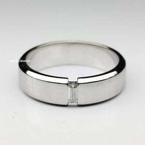 6mm Moissanite Wedding Band: 14k White Gold Brushed Ring