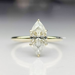 Marquise Cut Hidden Halo Moissanite Engagement Ring, Solitaire Bridal Ring, 14K Solid Gold Six Prong  Marquise Cut Wedding Ring For Wonen.