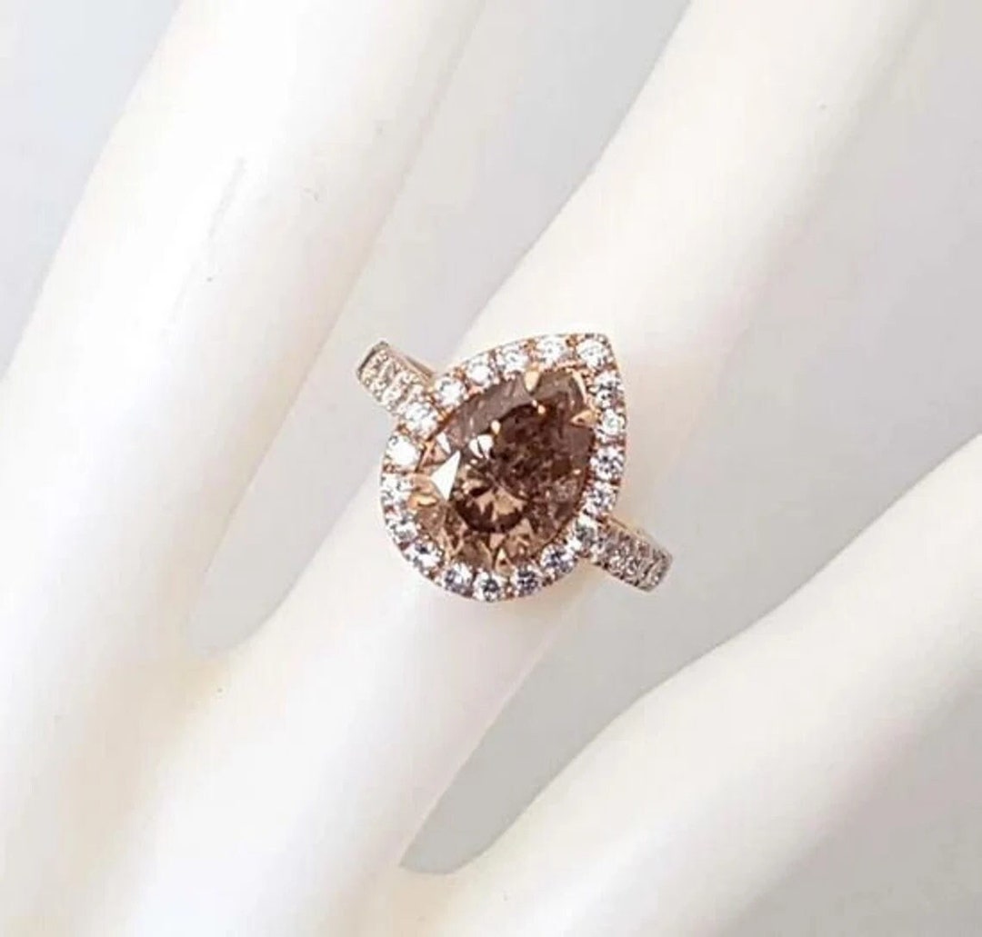 4.00 Ct Chocolate & White Diamond Engagement Wedding Ring in 14K Rose Gold, Brown Diamond
