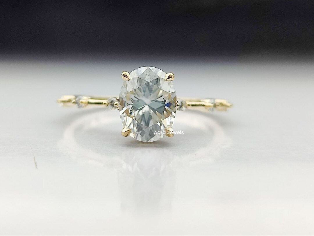 14k Solid Yellow Gold 2.50 CT Oval Cut Moissanite Engagement Ring With ...