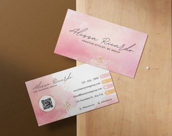 Custom Pastel business card design, Personalized business card, pink and yellow theme, contact card