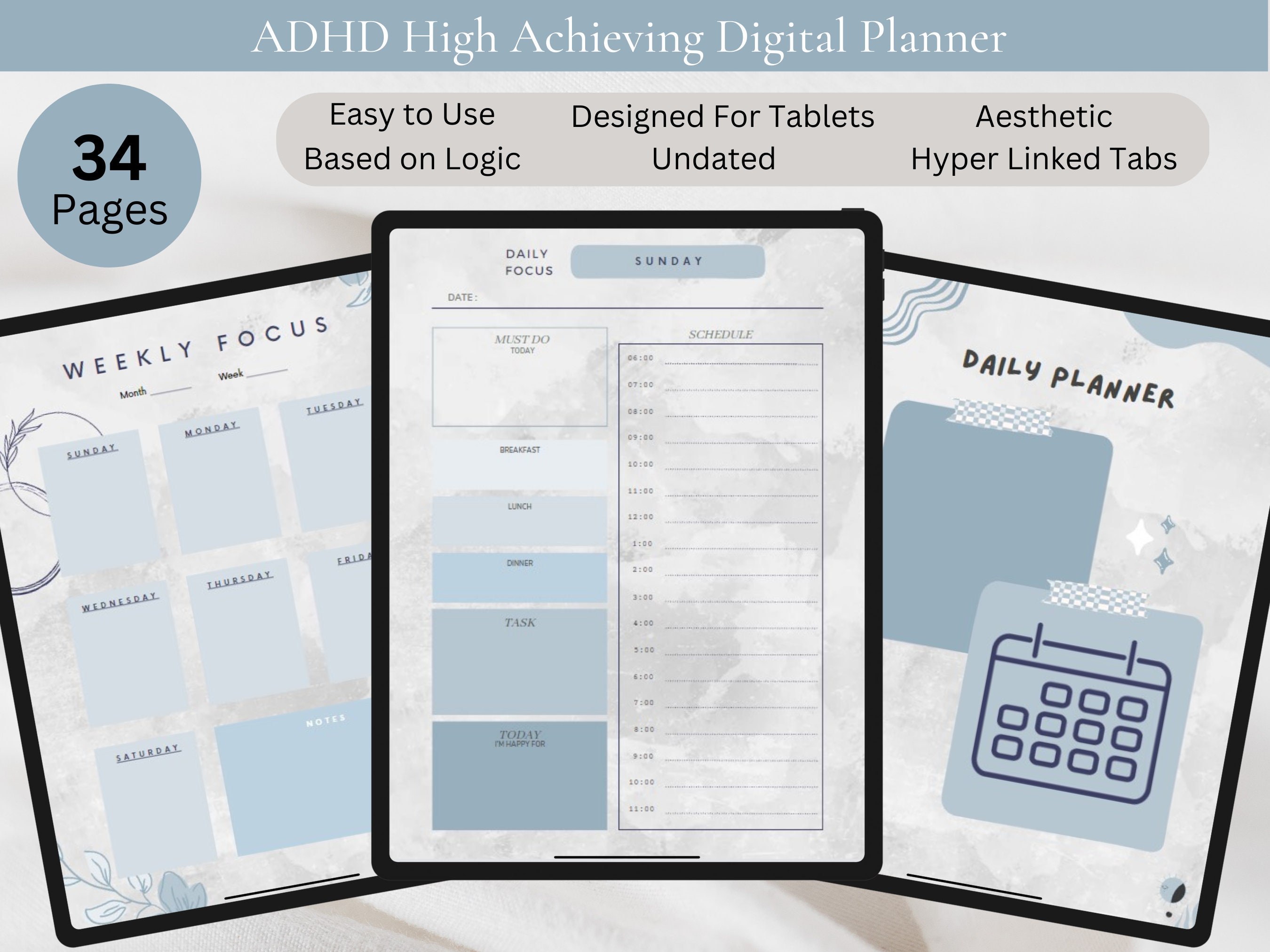 2023 ADHD Digital Planner Designed for Goodnotes, Notability on iPad ...