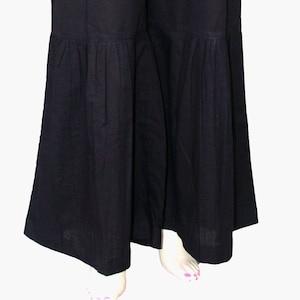 Black Ruffle Bottom Palazzo Pants, Soft Cotton Pure Voile Palazzo Pants, Wide leg Trouser For Women, Casual, Elastic Waist, Comfortable