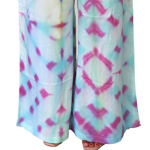 Tie Dye Handmade White and Magenta Palazzo Pants, High Quality Rayon, Elastic Waist, Comfortable, Customizable