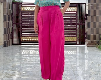 Hot Pink Trouser For Women, Wide Leg Pant, High Waist, Rayon Palazzo Pants, Solid Pink , Relaxed Fit ,Comfortable , Workwear Trousers