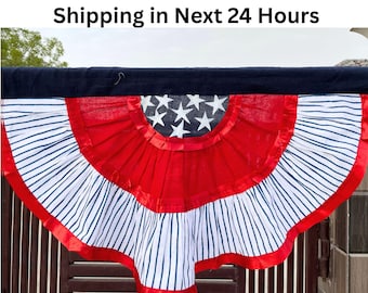 Patriotic Bunting Banner, American Flag Stars & Stripes- 30”x 15”Pleated Fan Flag, USA Flag, Porch, Garden Decor, Home Decor, Customizable