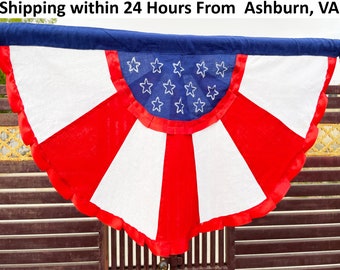 Patriotic Bunting Banner American Flag - 30”x 15” Pleated Fan Flag, USA Flag, Porch, Garden Decor, Home Decor, Customizable