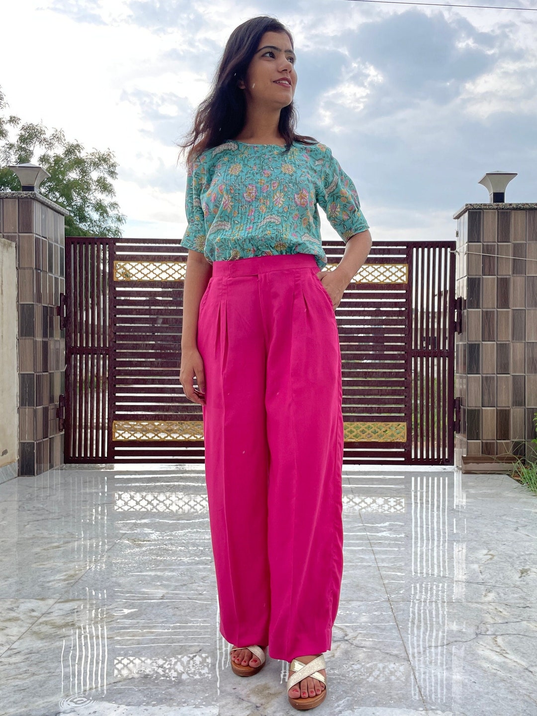 パンツ o Biani Wide-Leg Pink Trousers With Relaxed Fit il_1080xN.4028551302_nai0.jpg