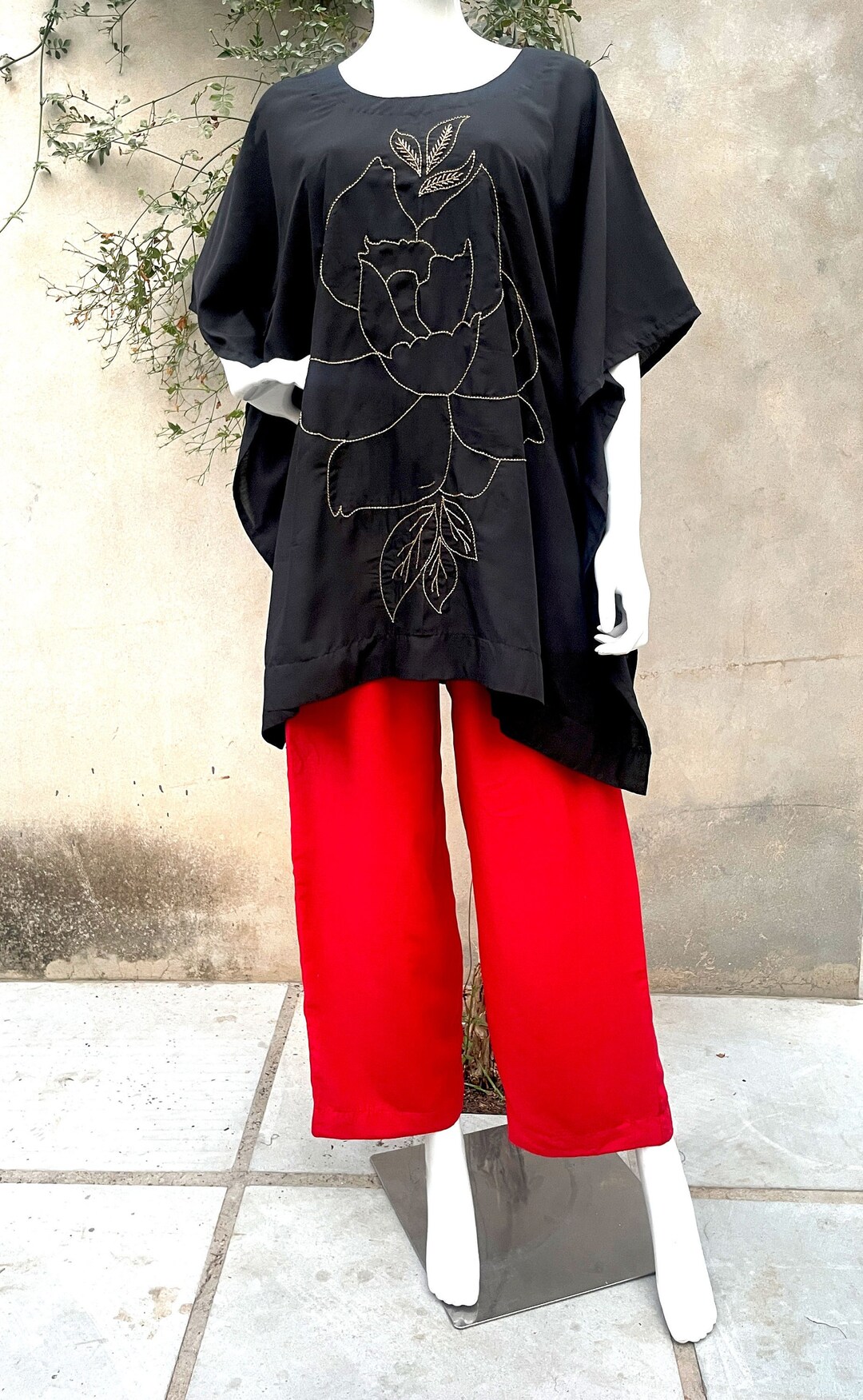 Cream Ochre Forest Whisper Print Embroidered Yoke Beyza Kaftan. main image 0